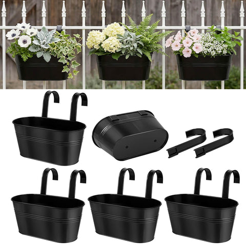 Vensovo metal railing planter – top view shows dimensions for balcony decor and staging.
