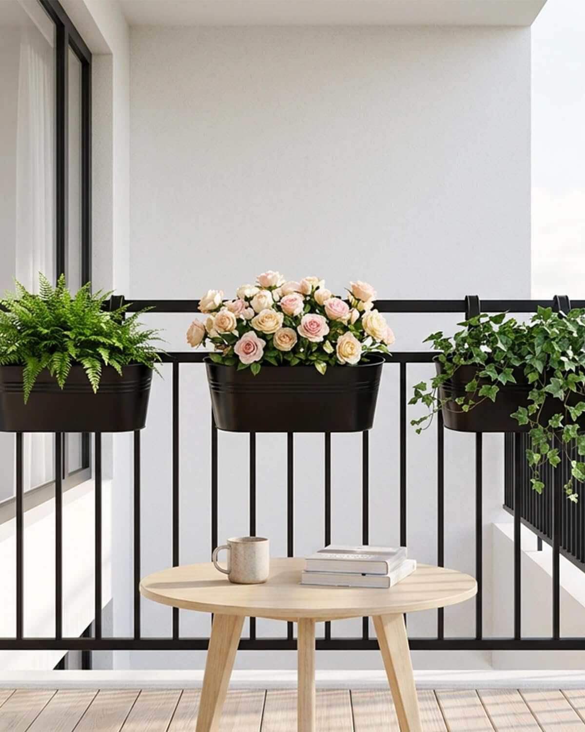 vensovo oval box rail pots close-up for stylish outdoor decor
