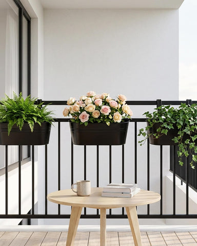 vensovo oval box rail pots close-up for stylish outdoor decor