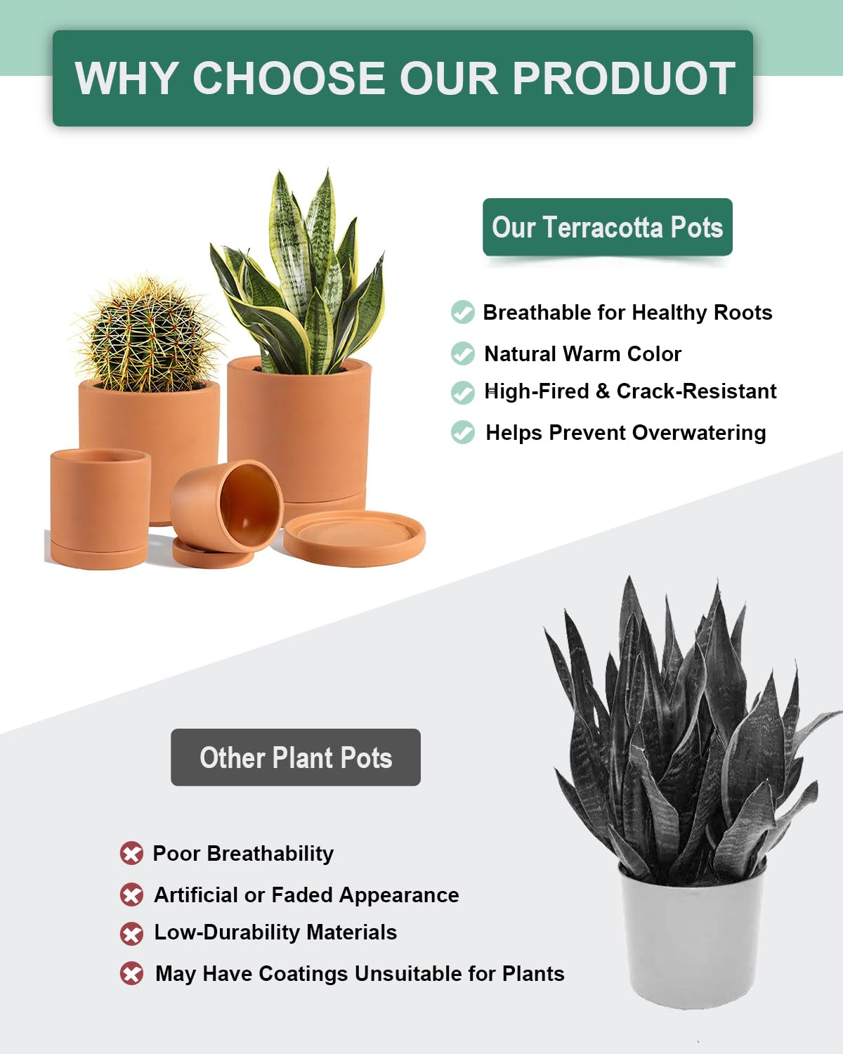 Vensovo terracotta pots top view highlights a round shape ideal for compact greenery.