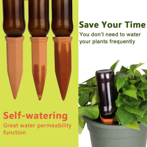 vensovo terracotta self watering spikes bottle connection demonstrates easy setup