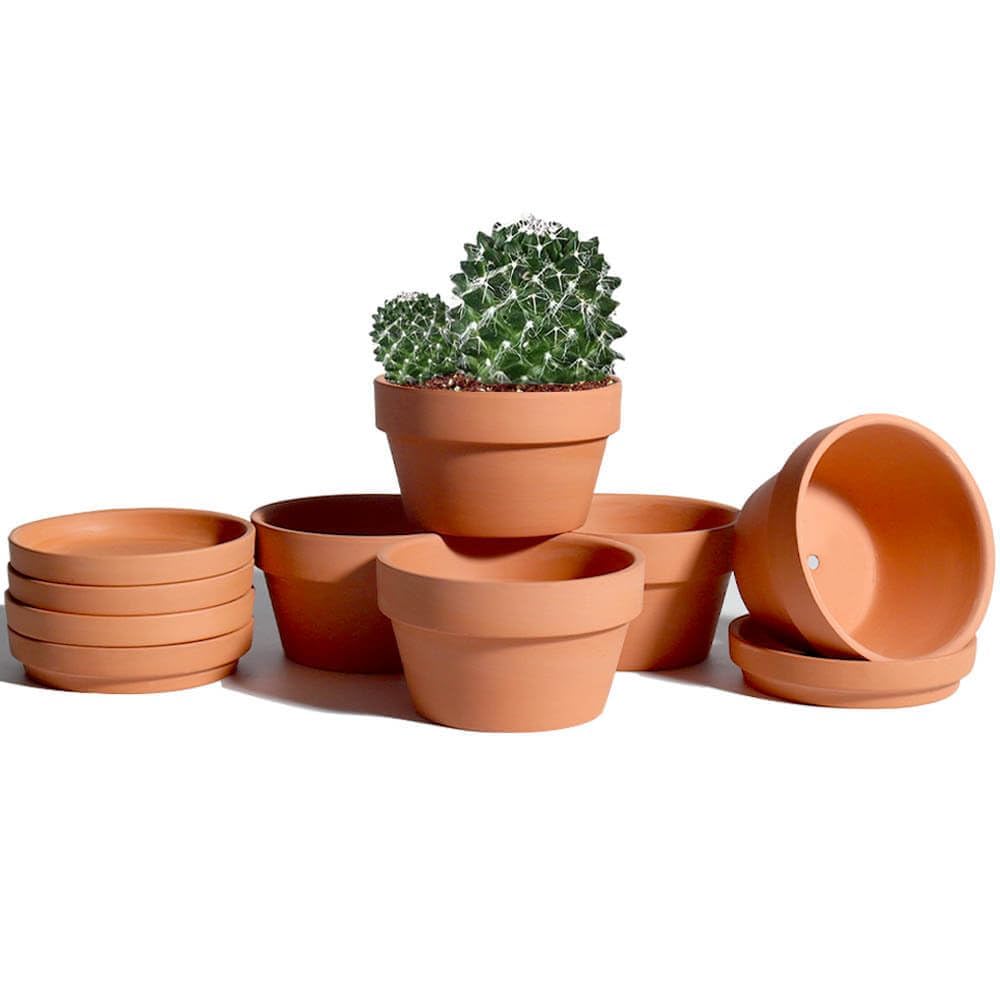 Vensovo 5-7 inch terracotta pot with saucer for stylish indoor plant displays.