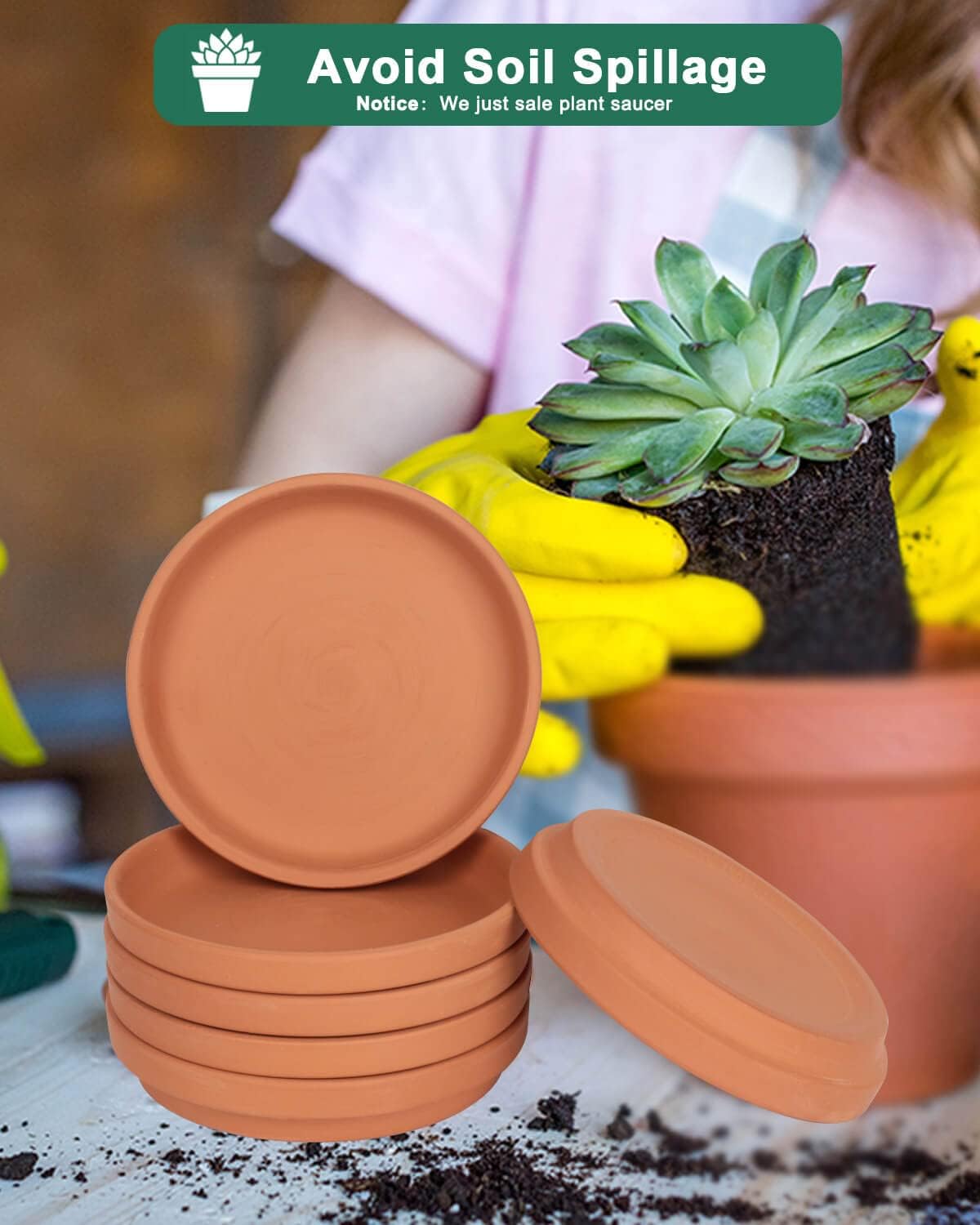 vensovo terracotta saucer edge catches excess water and soil for cleaner surfaces.