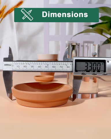 Vensovo terracotta saucer inner diameter close-up for small pots, reduces spills.