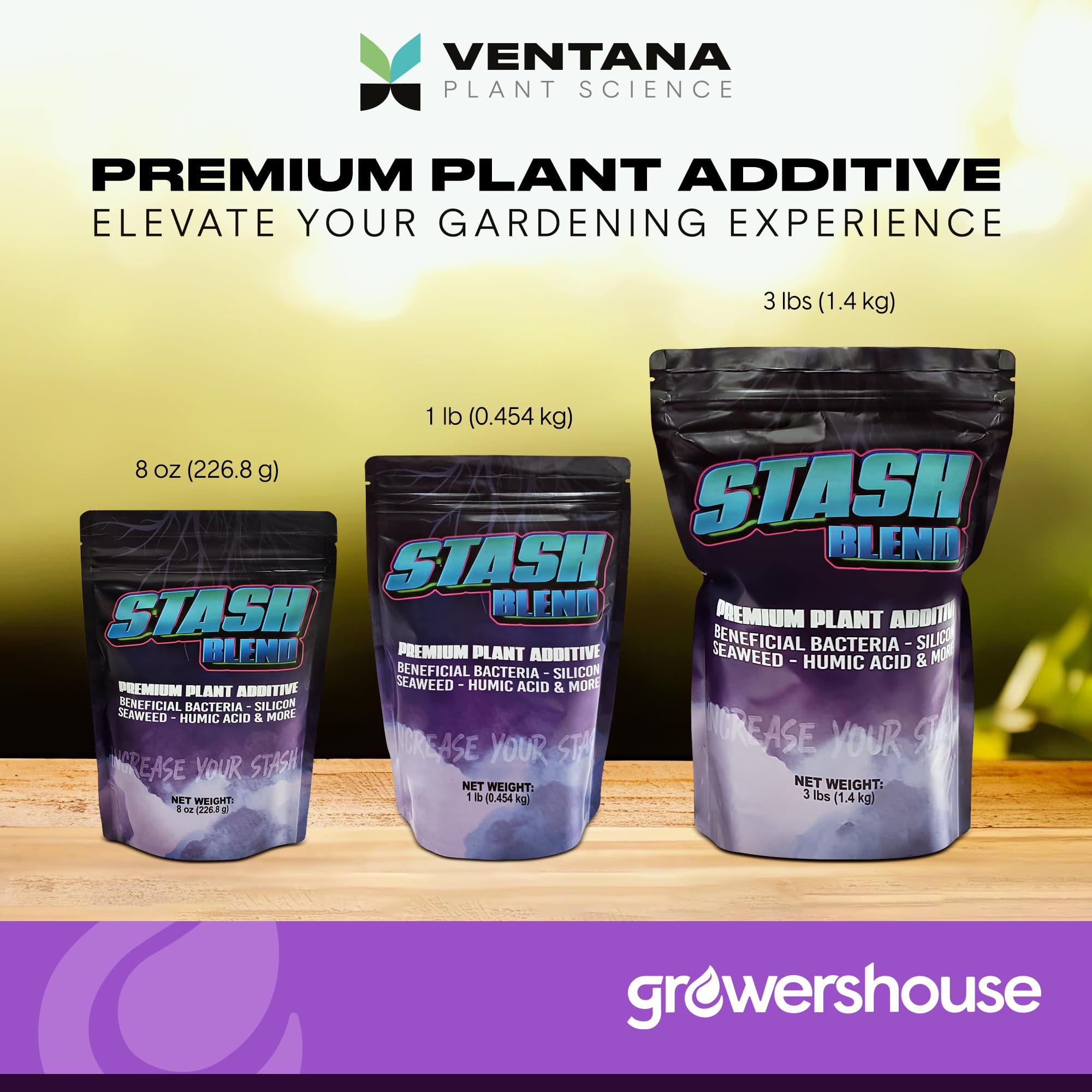 Ventana Stash Blend humic acid powder pack showing nutrient uptake support