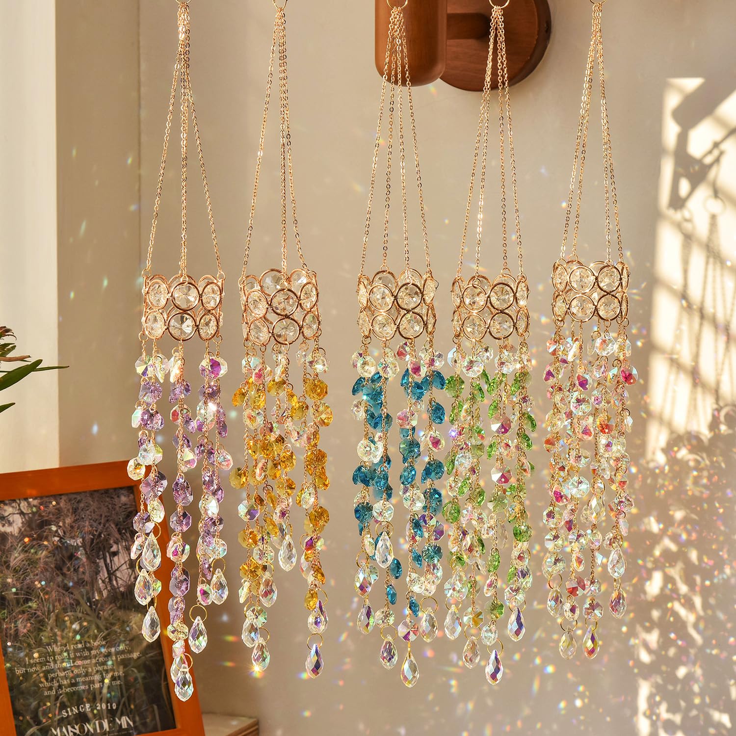 Venusorn crystal sun catcher aurora blue reflects serene light indoors