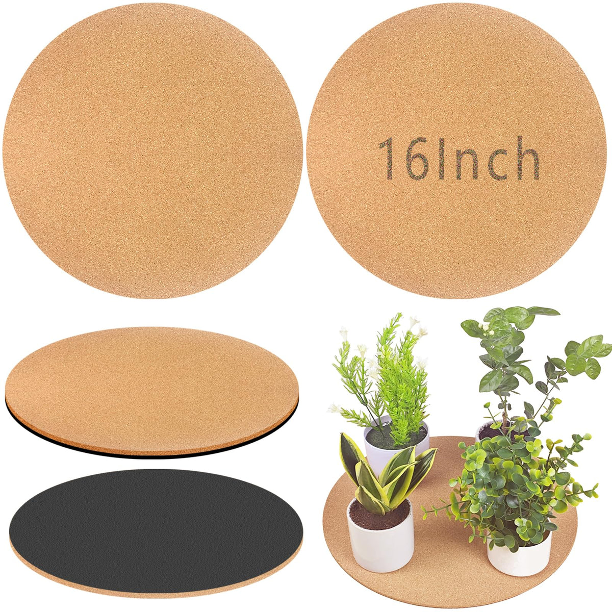 Venyat 16 inch cork plant coaster protecting floors beneath a large planter