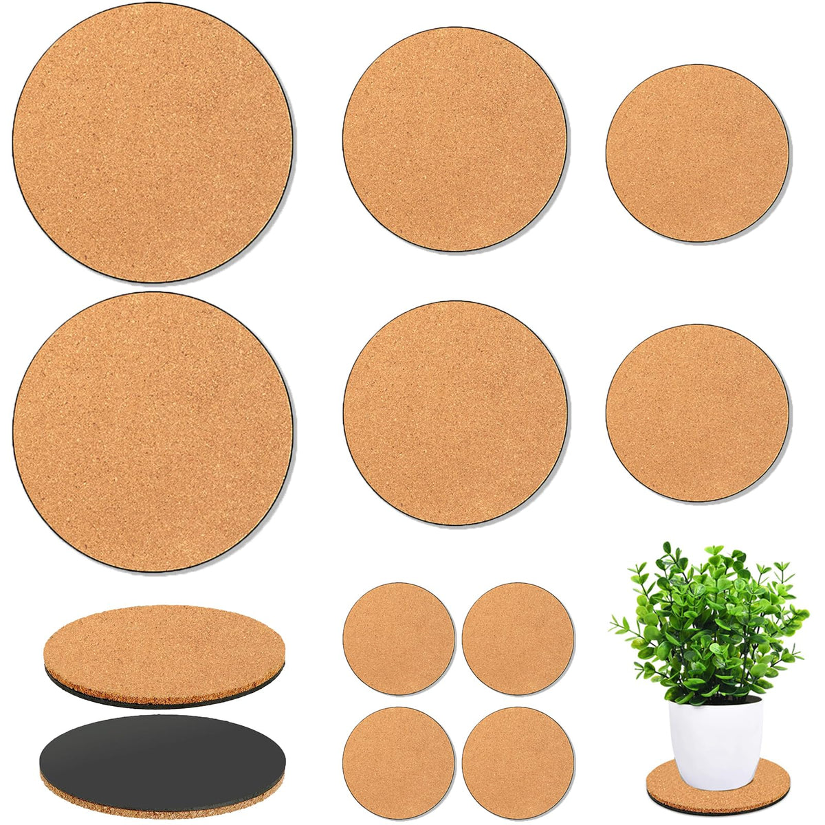 Venyat cork plant coaster 6-inch protects floors when moving potted plants
