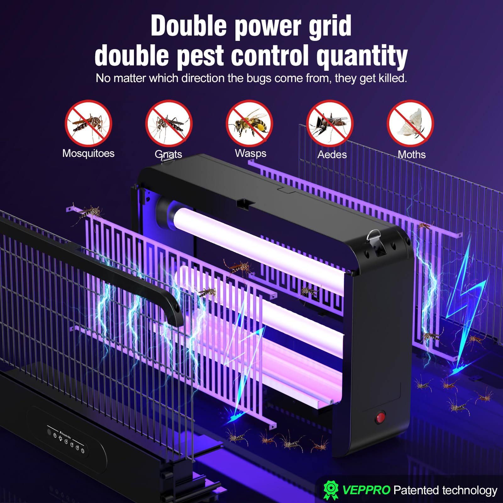 VEPPRO electric zapper side view highlights safety grid protection.