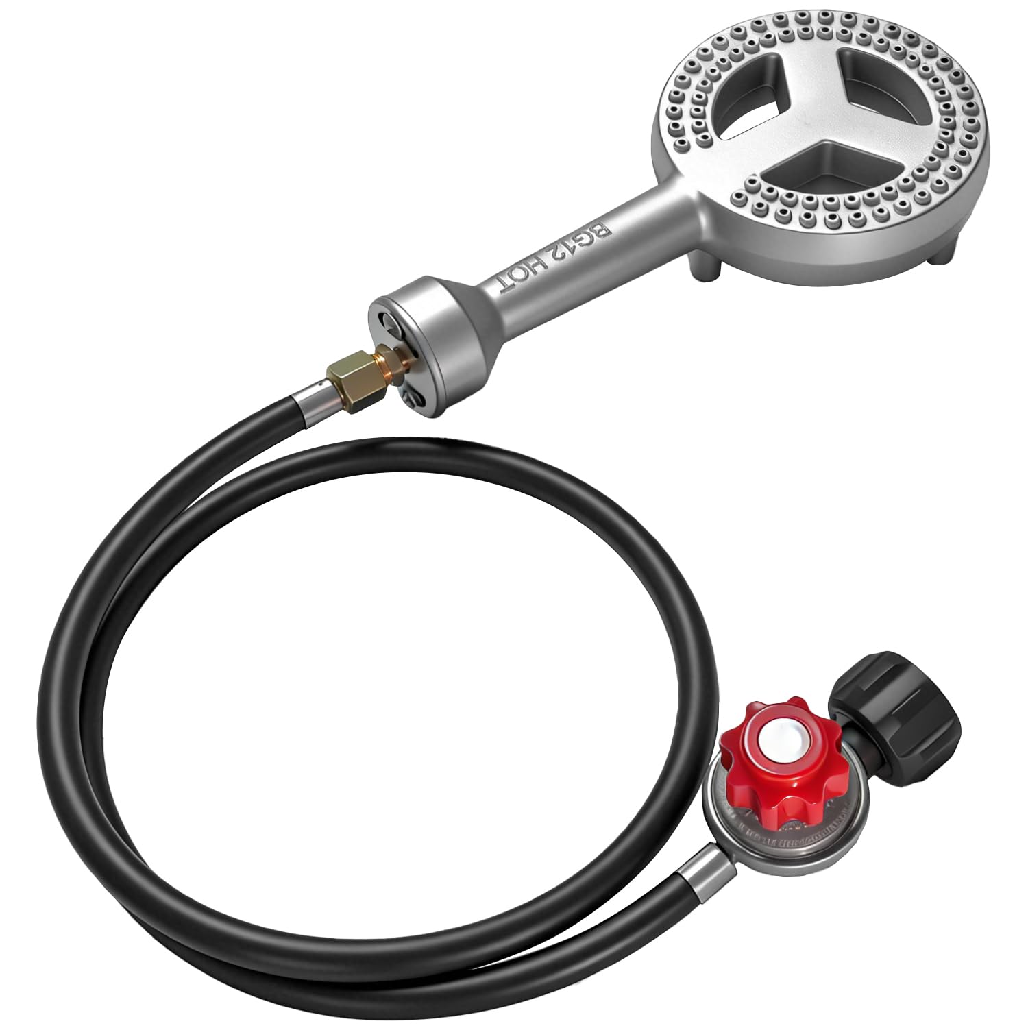 Veralune high-pressure burner head side view showing rugged cast-iron construction for outdoor use.