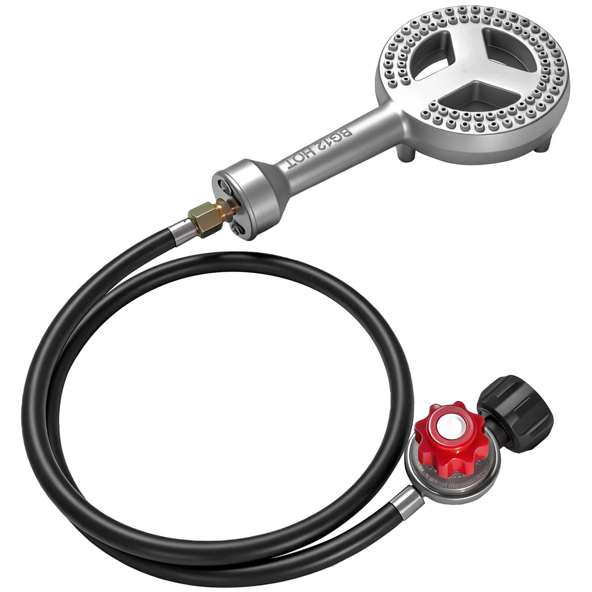 Veralune high-pressure burner head side view showing rugged cast-iron construction for outdoor use.