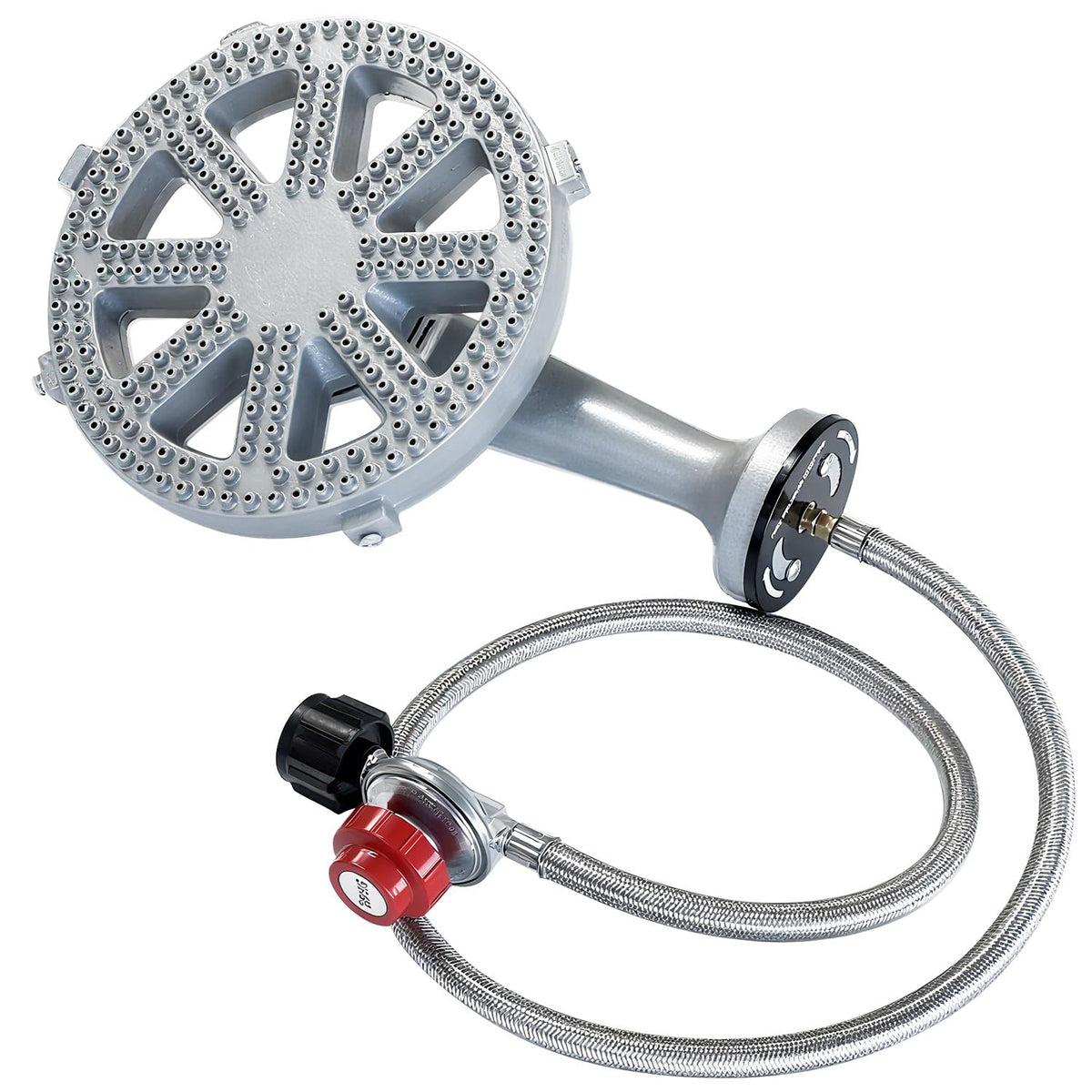 Veralune high-pressure cast-iron burner head shown for durable outdoor cooking.