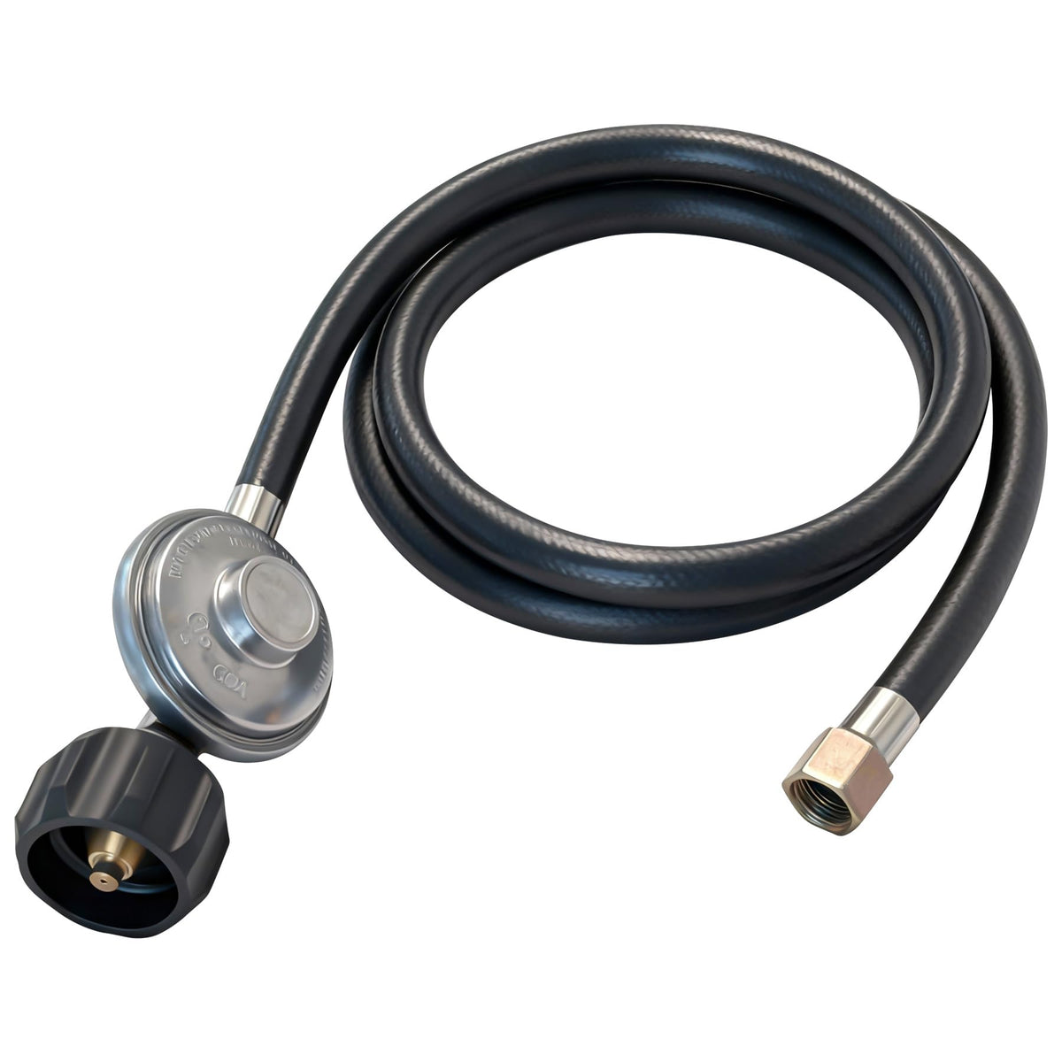 Veralune propane regulator with 5 ft hose connected to grill for flexible placement.