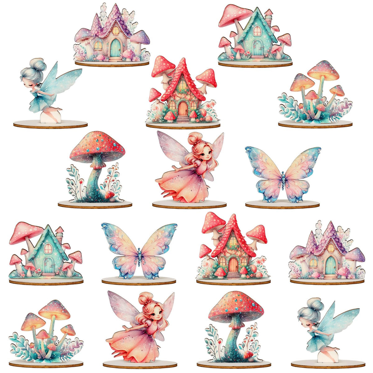 VercanMonth fairy centerpieces wooden figurines on display for warm table decor ambiance
