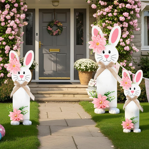 Vercraft Easter bunny sign 40 cm with pink flower adds welcoming outdoor charm.