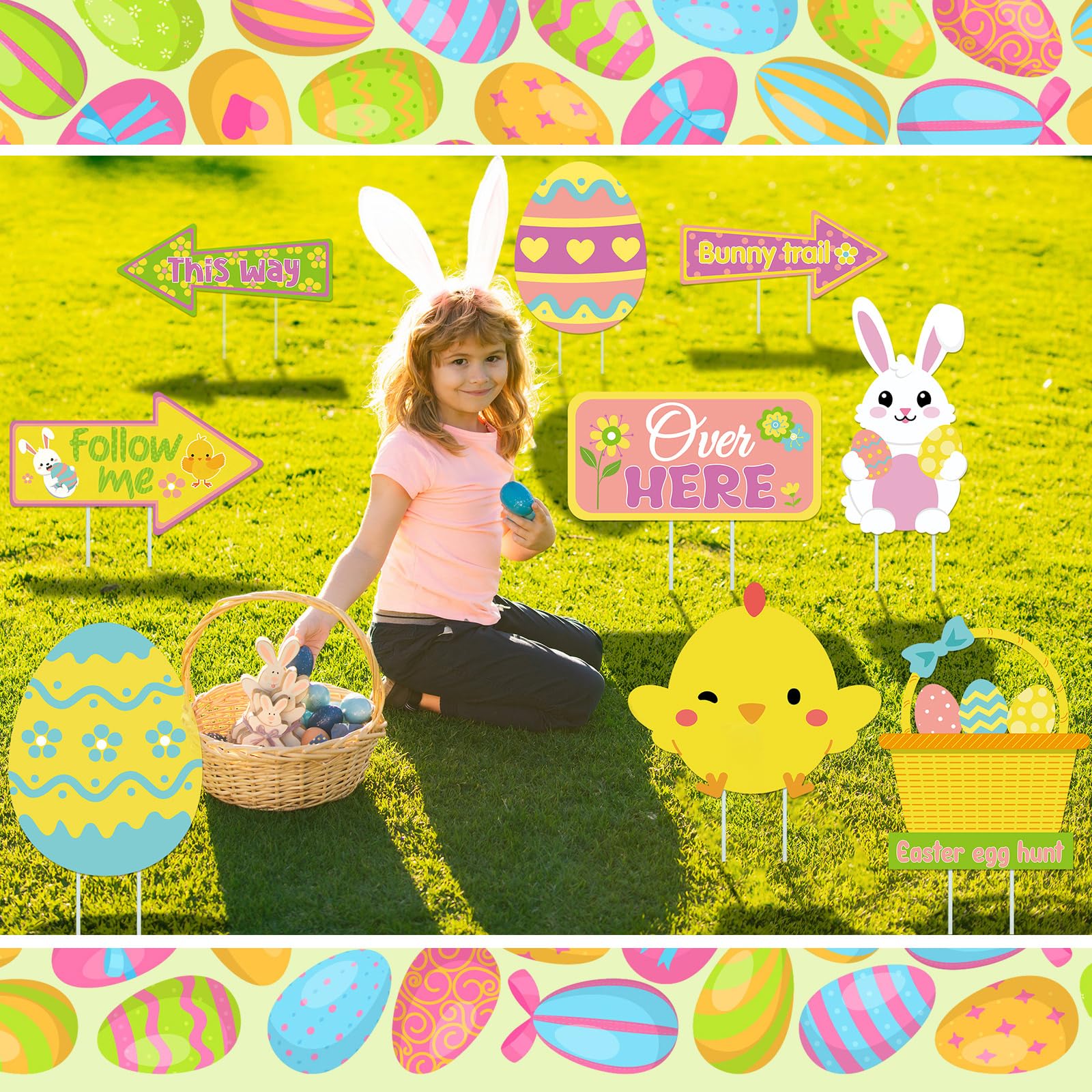 Vercraft Easter yard sign arrow-1 directs egg hunt attention