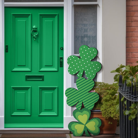 Vercraft green shamrock decor for outdoor entry, durable wood for seasonal displays.
