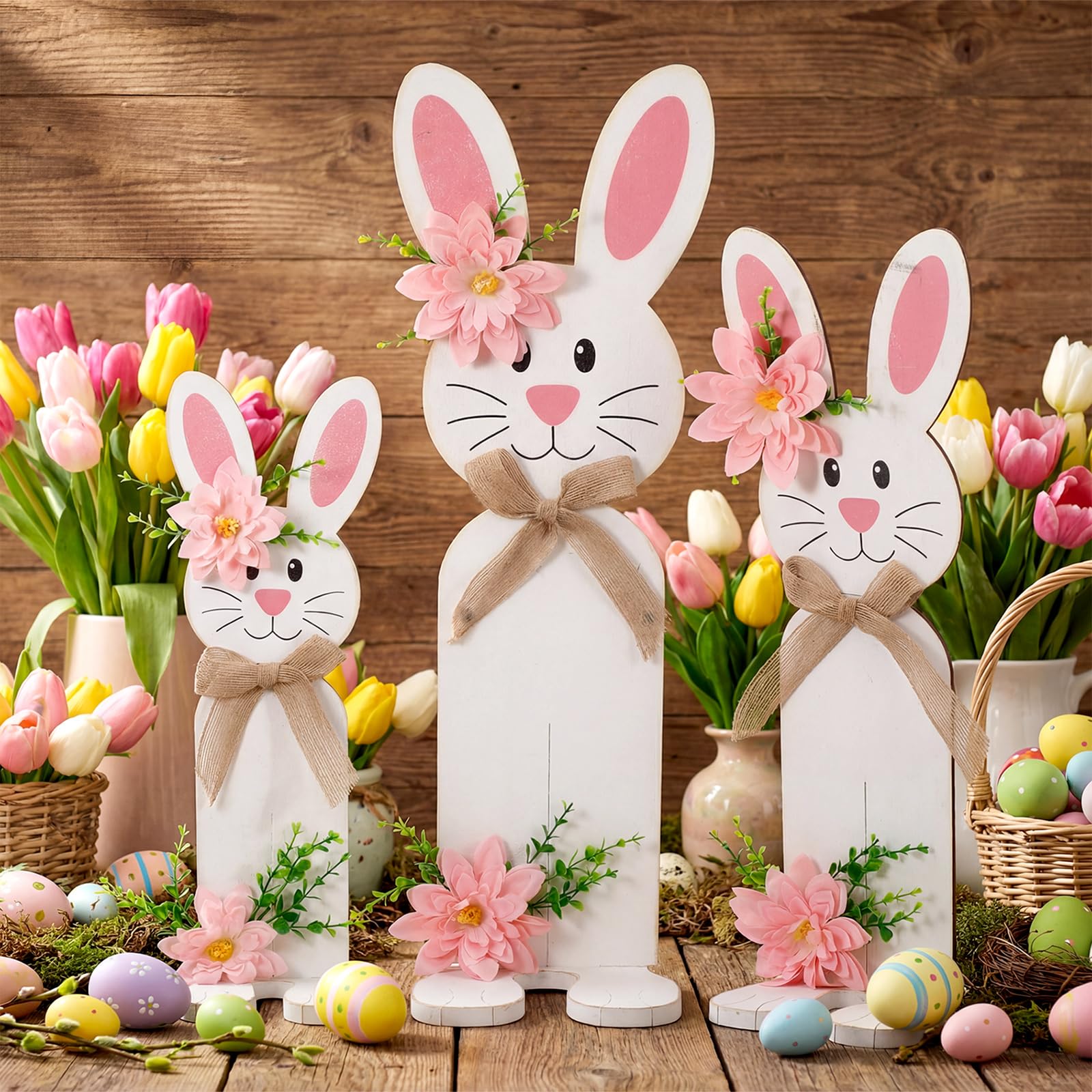 Vercraft outdoor bunny display with grass accent complements garden decor.