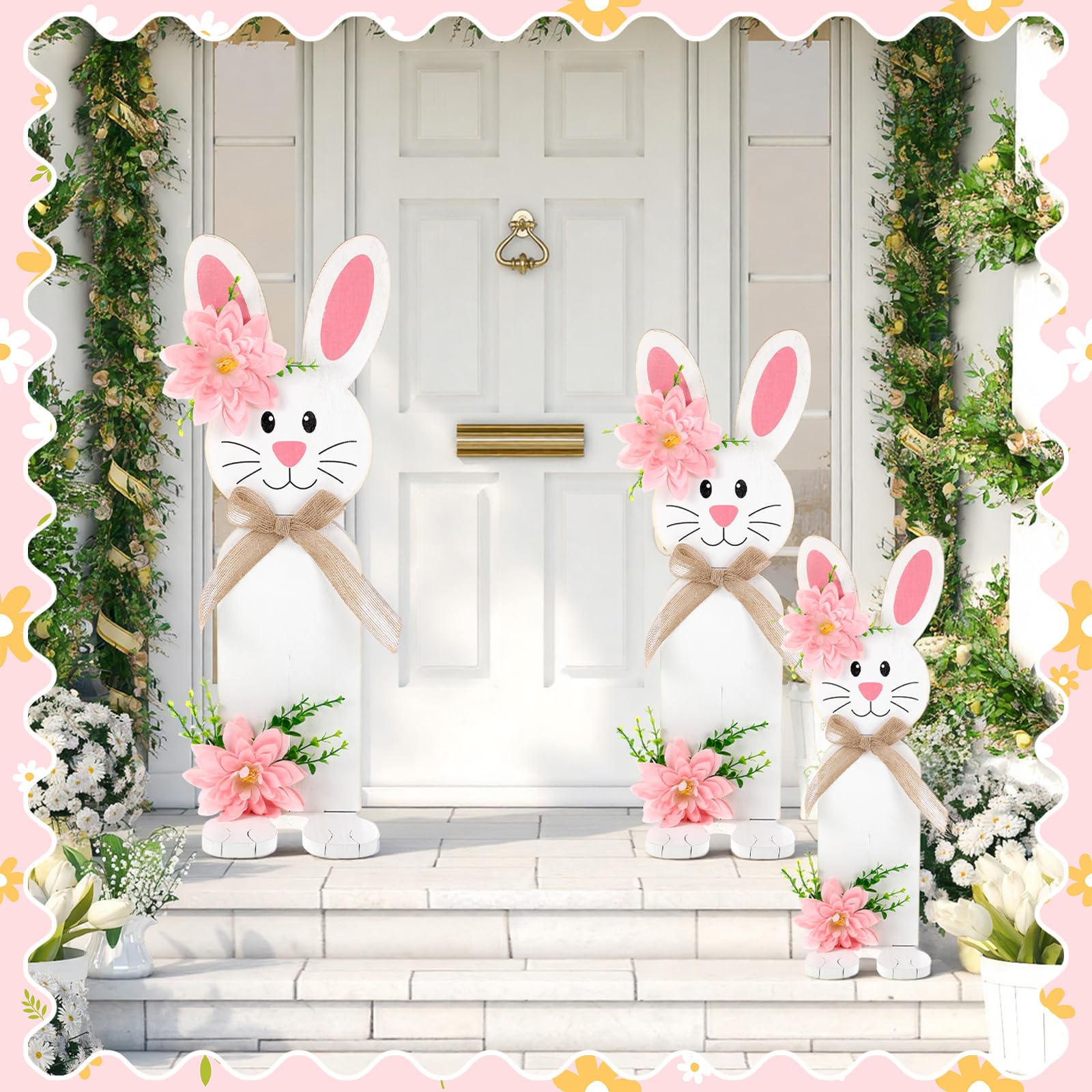 Vercraft porch decoration features pink flower accents for spring warmth.