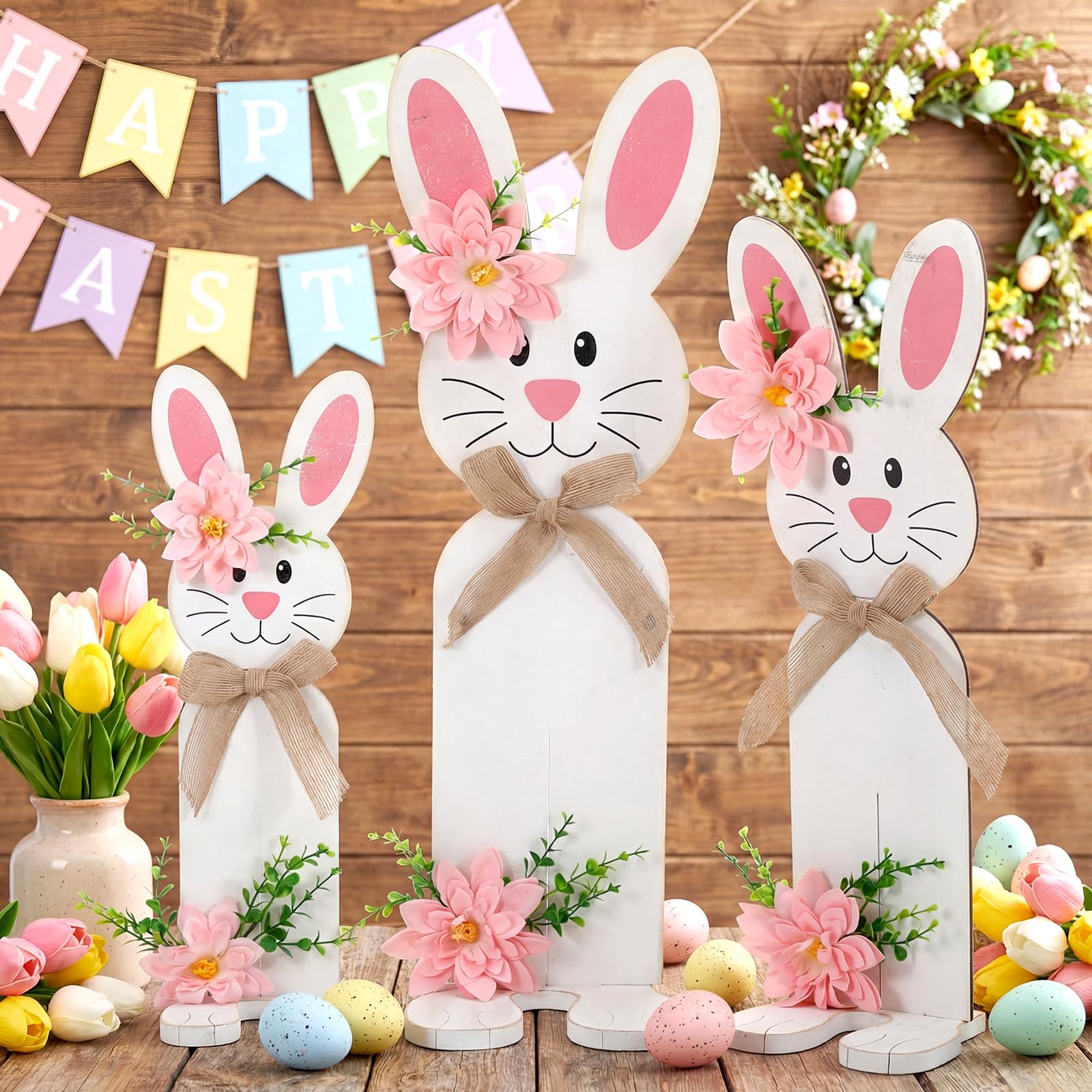 Vercraft spring bunny sign set enhances doorstep welcome during Easter.