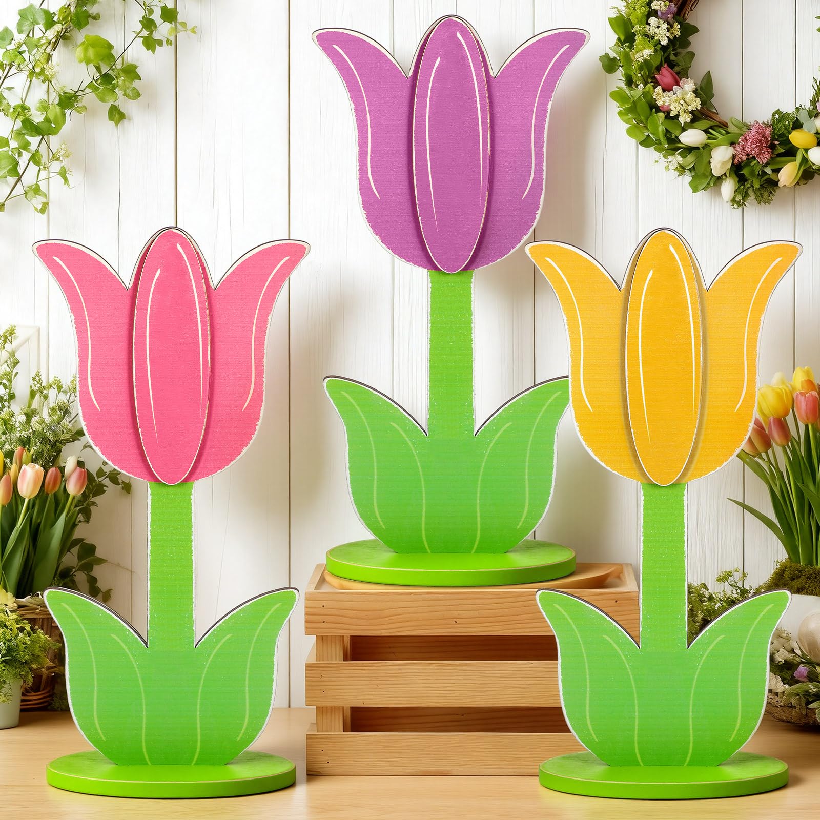 Vercraft tulip signs with vintage white accent brightening entryways.