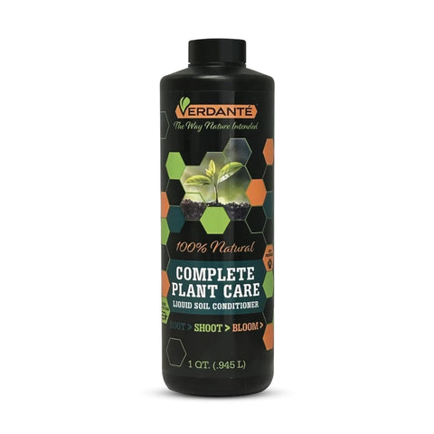 VERDANTÉ Complete Plant Care Liquid bottle for easy pour boosts nutrient delivery to soil.