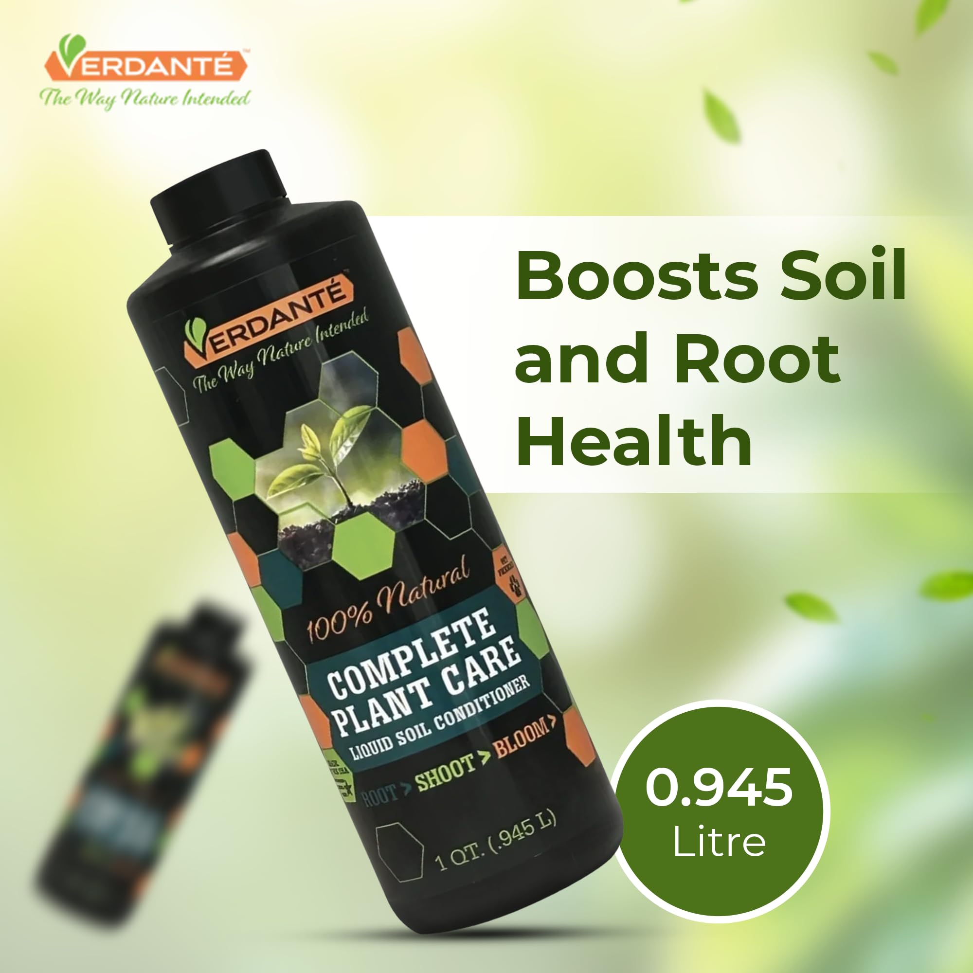 VERDANTÉ Complete Plant Care Liquid pour enables simple, even application to lawns and beds.