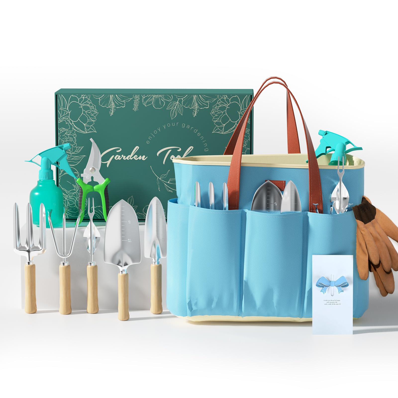 VerdantVibes 9-piece tool set with bag and tools for versatile garden tasks.