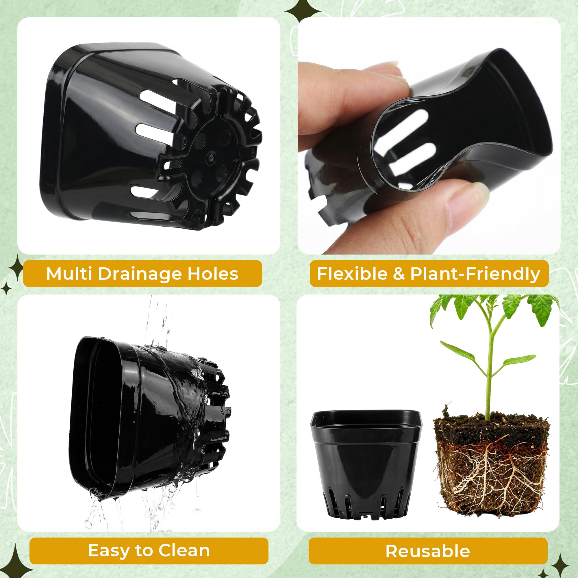 Verdanzia black plastic square pots provide durable, reusable seed housing