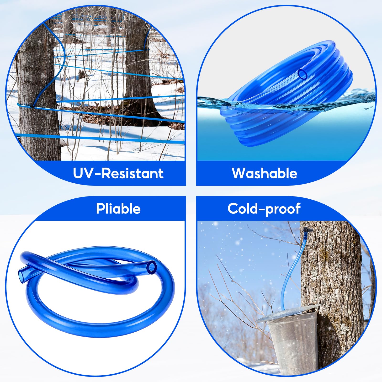Verdanzia maple sap tubing's deep blue color reduces heat absorption, keeping sap fresher.