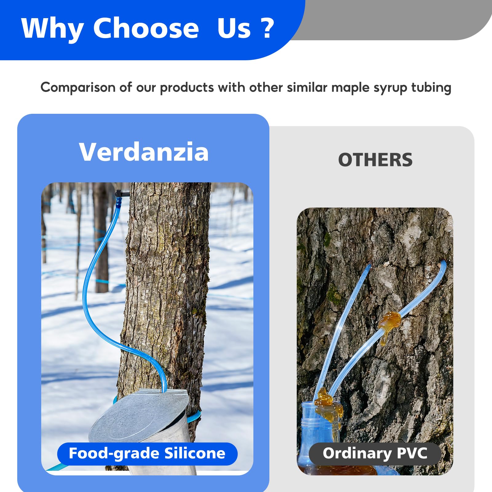 Verdanzia maple sap tubing is lightweight and flexible for easy installation around trees.