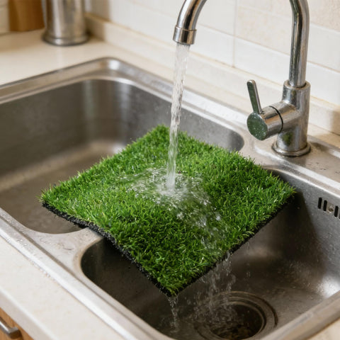 VERDIGRASS easy-install square grass tile placed on a table