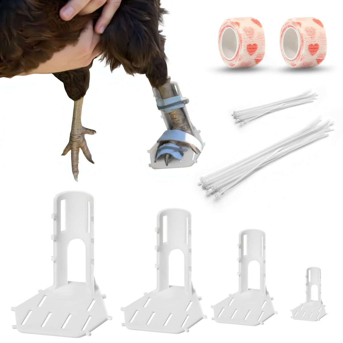 Verigud 4-sizes leg-splint set provides steady poultry leg support during recovery