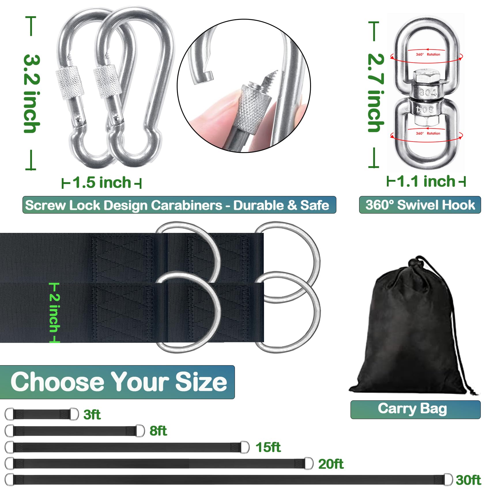 Veriluck 30ft strap supports multi-angle hangs and extended play