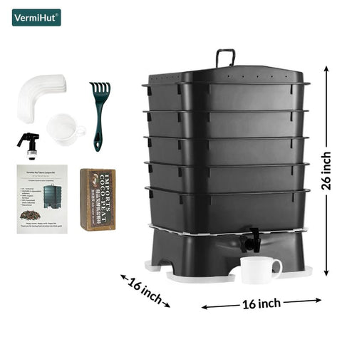 VermiHut Plus stacked trays illustrate scalable vermicomposting for families.