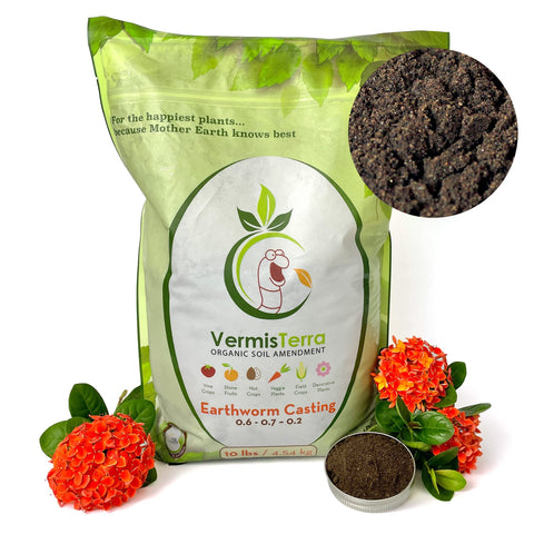 VermisTerra Earthworm Castings 10 lb bag enhances soil structure and drainage.