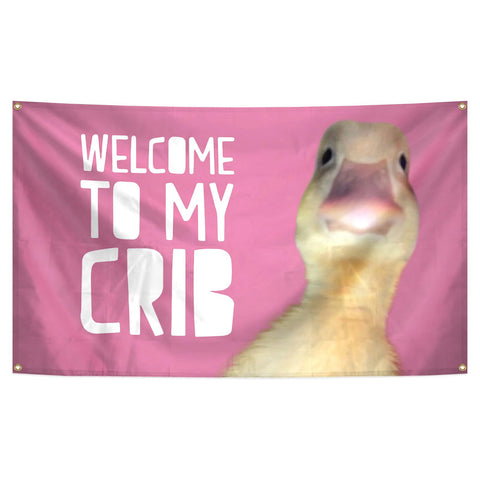 verrlia Welcome To My Crib flag pink, ideal for dorm room decor