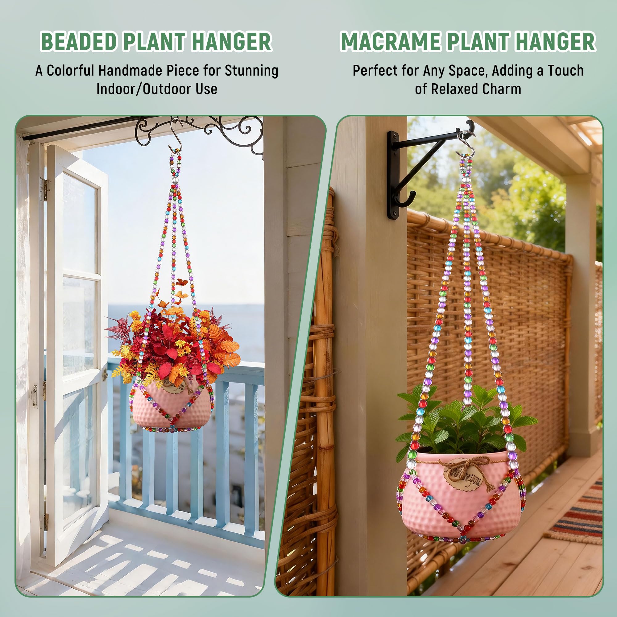 Versatile hanging planter for indoor or covered outdoor areas in rainbow tones