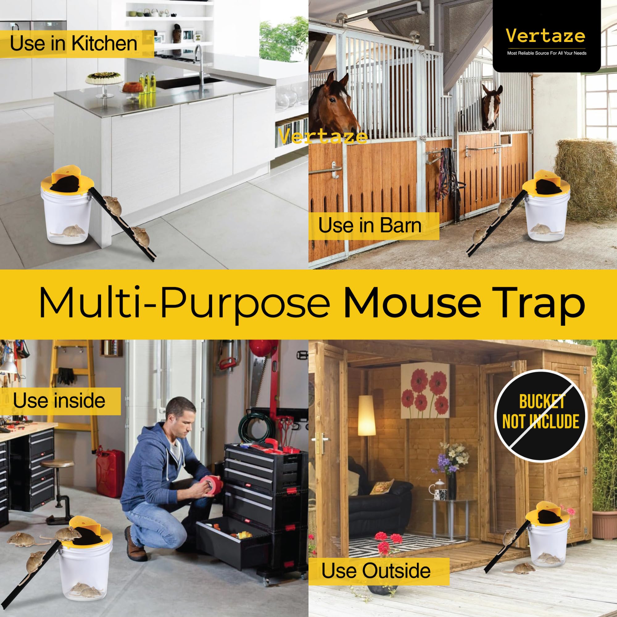 Vertaze humane lid design traps mice safely for homes.