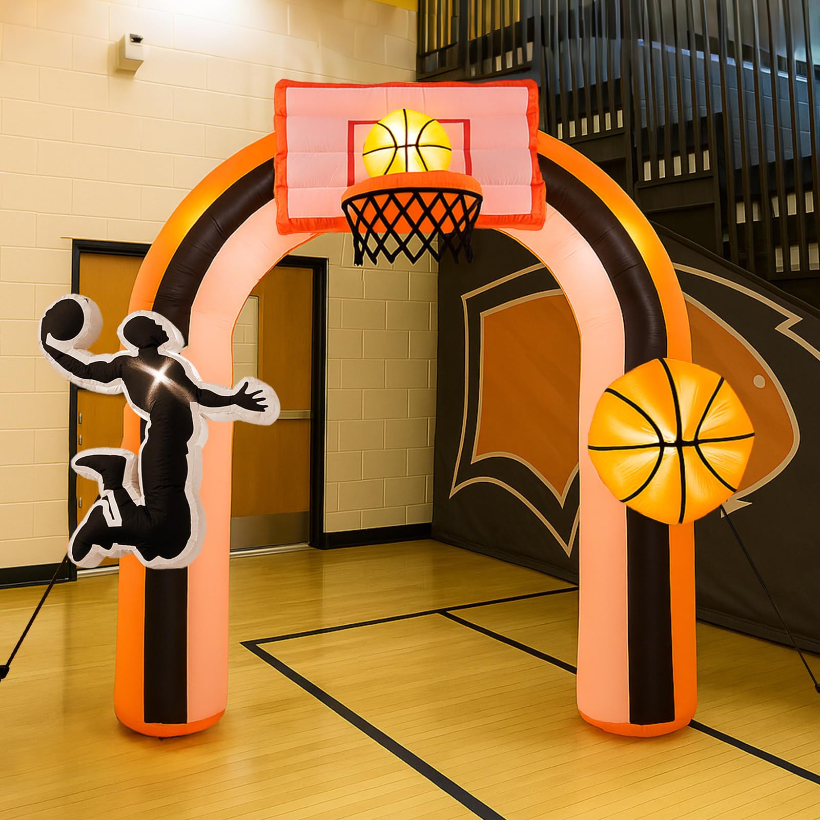 Vertintong 9ft giant basketball arch front view highlights bold colors for event entrances