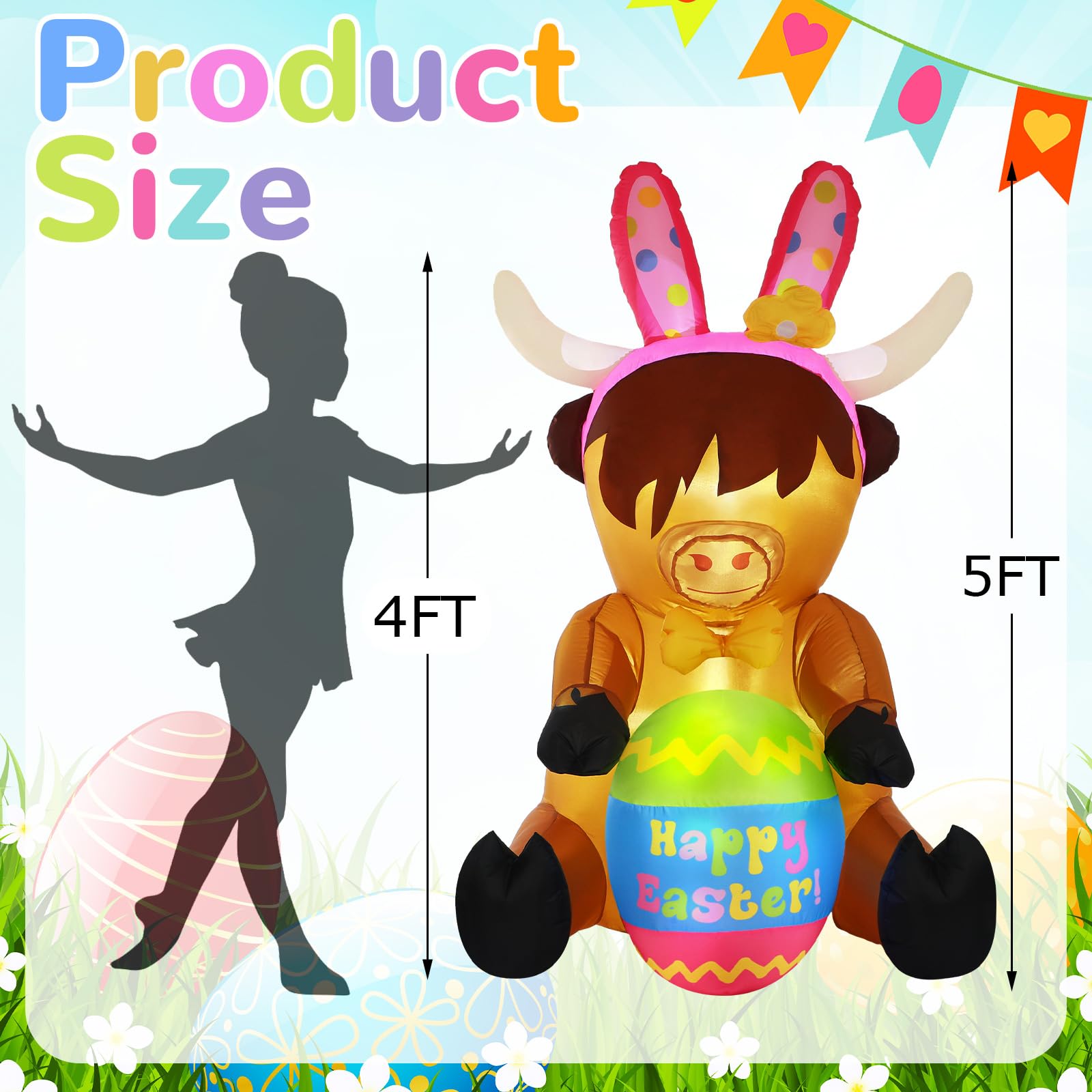 Vertintong Easter inflatable bunny ears hat adds playful spring charm to yard celebrations.
