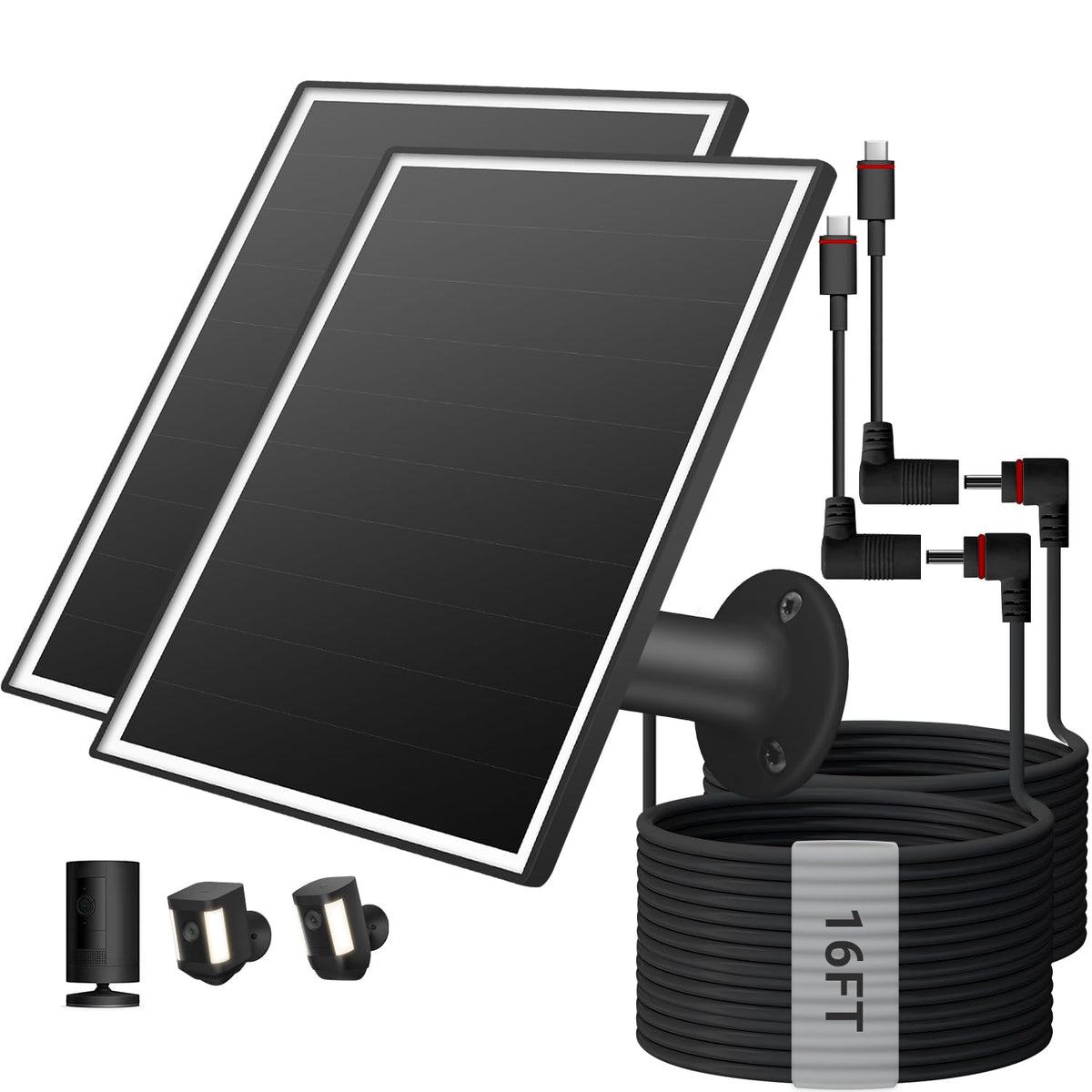 VERVERAY 2‑pack solar panel charging Ring camera in bright sun for continuous power