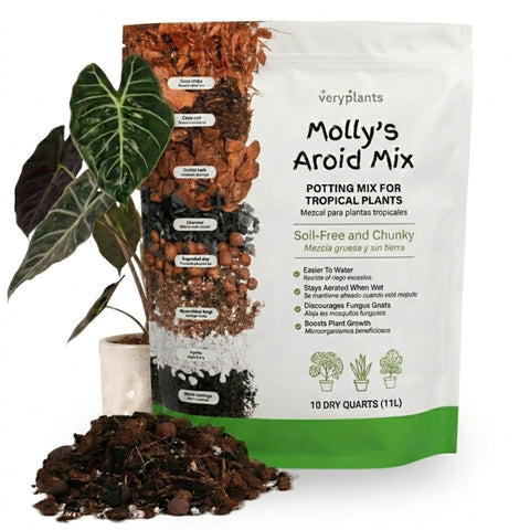VeryPlants Molly's Aroid Mix bag front shows premium soil-free blend for indoor plants