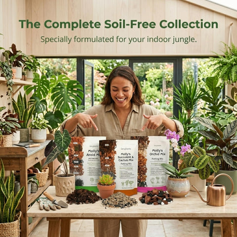 Veryplants Molly's Aroid Mix shown with resilient houseplants for easier repotting.