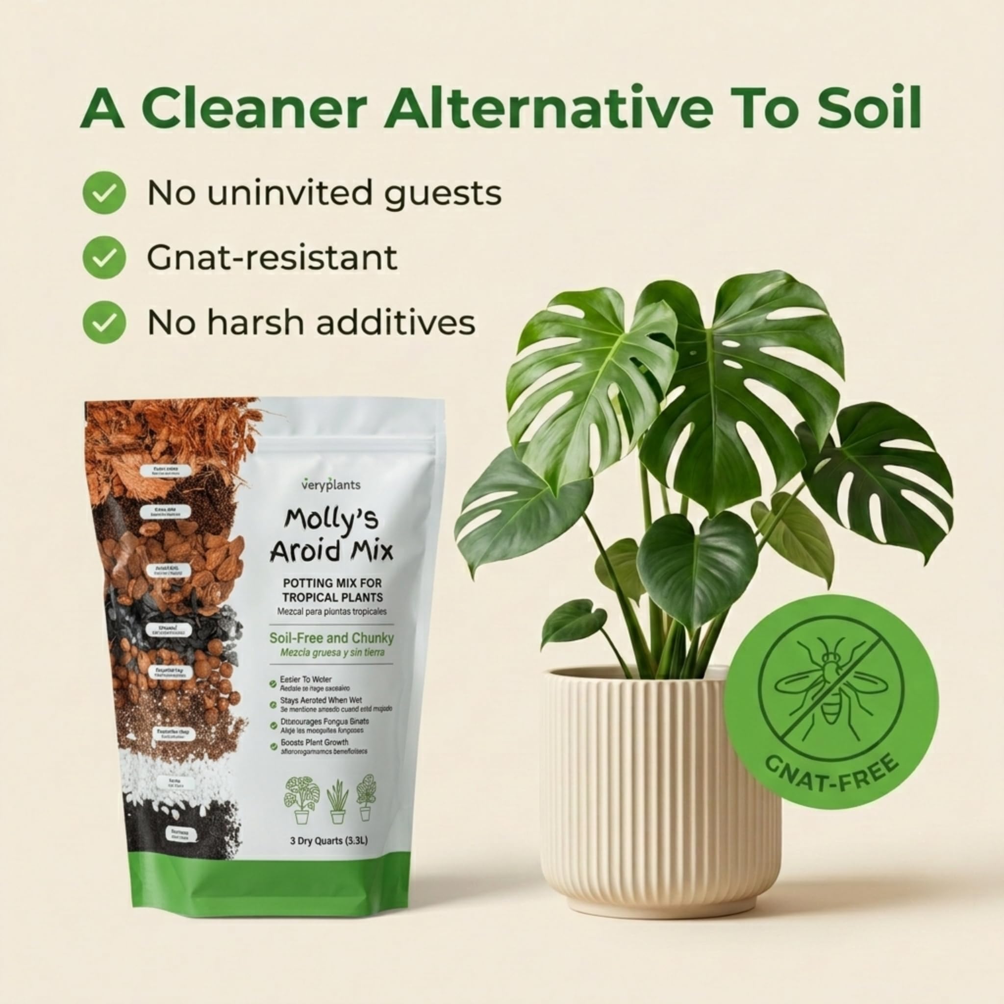 VeryPlants Molly's Aroid Mix enriched with worm castings for gentle nutrient balance.
