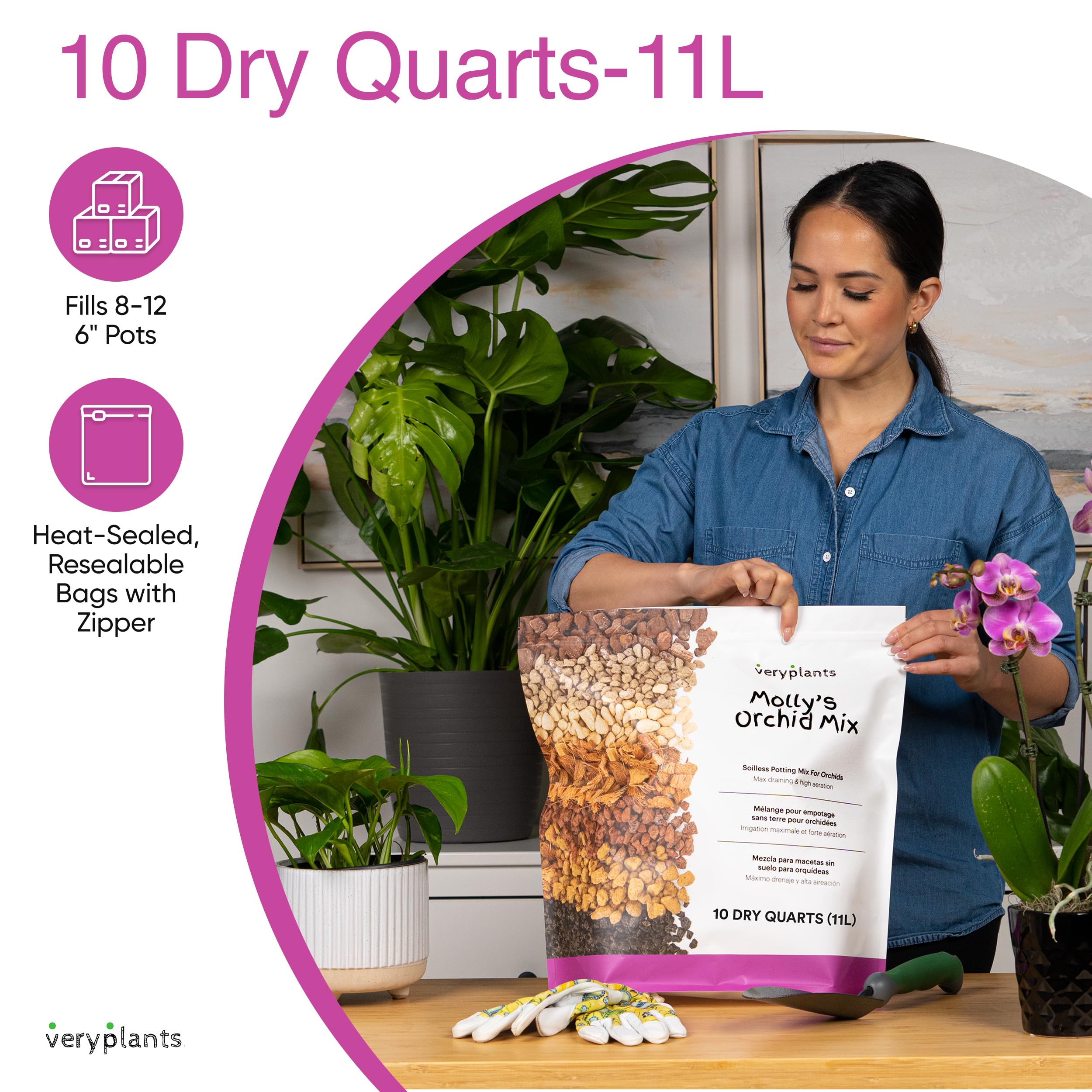 VeryPlants Molly's Orchid Potting Mix in-use setup for clean indoor orchid care