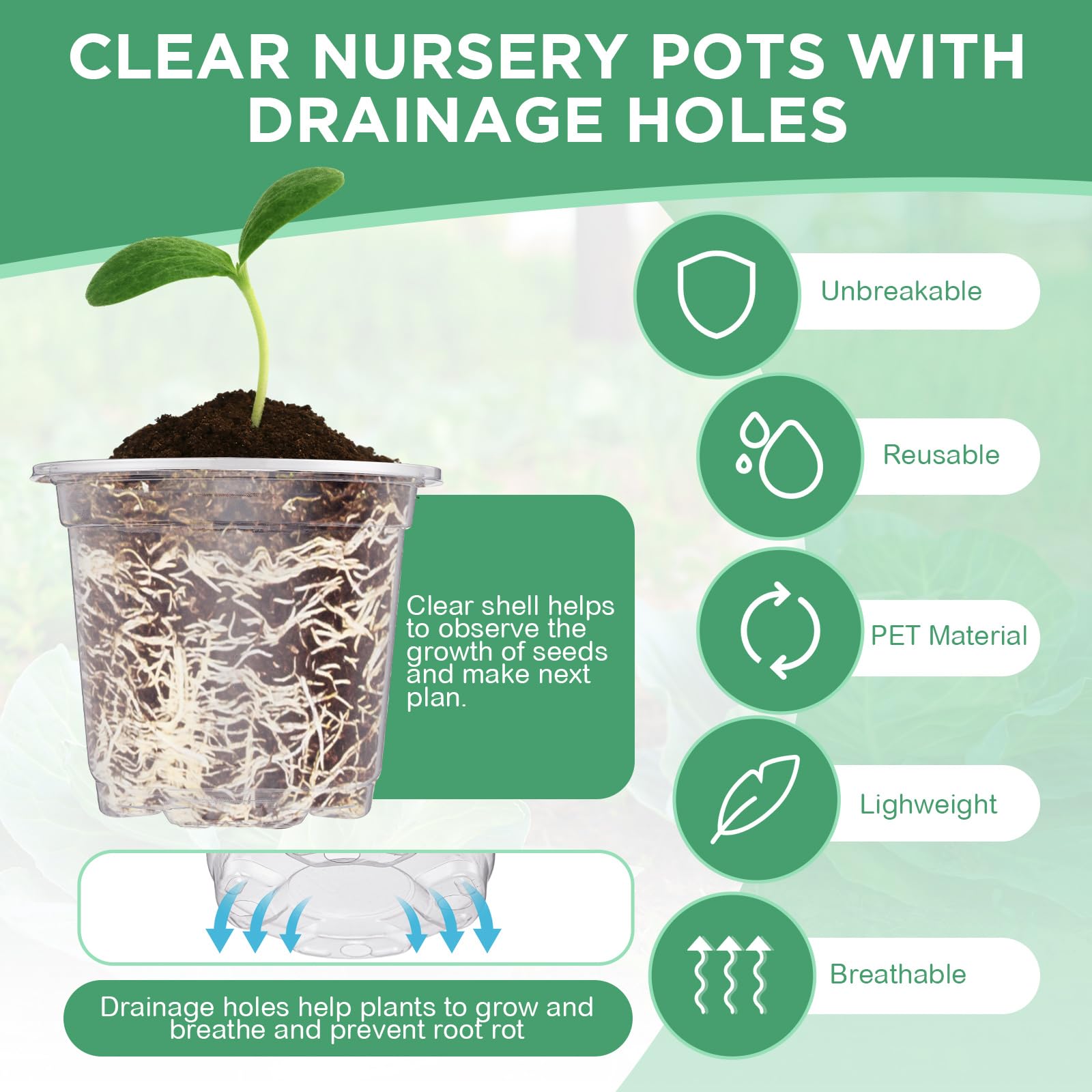 Vesici 4-inch-nursery-pots with drainage holes enhance root aeration