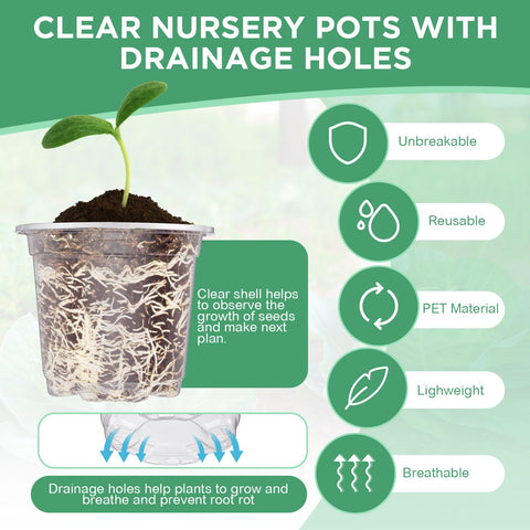 Vesici 4-inch-nursery-pots with drainage holes enhance root aeration