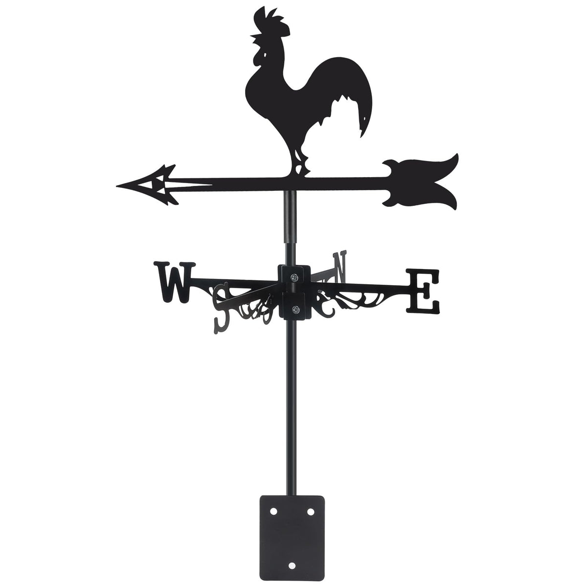 VESTCDF rooster weather vane on the roof shows wind direction with rustic charm.