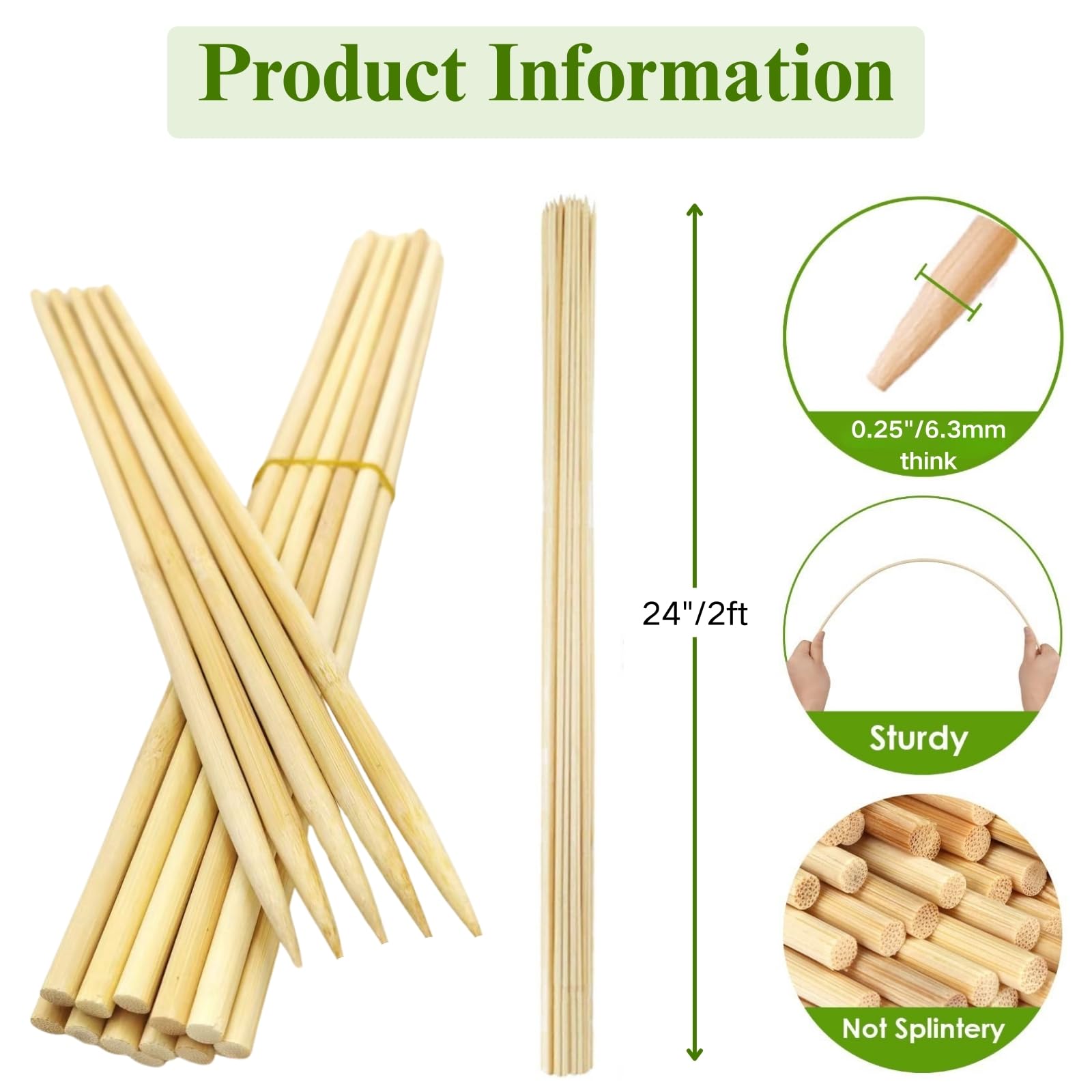 Vesyman natural bamboo stake close-up, smooth finish for safe handling